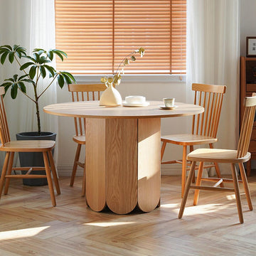 35" Farmhouse Round Small Dining Table 4-Person Natural Pine Wood